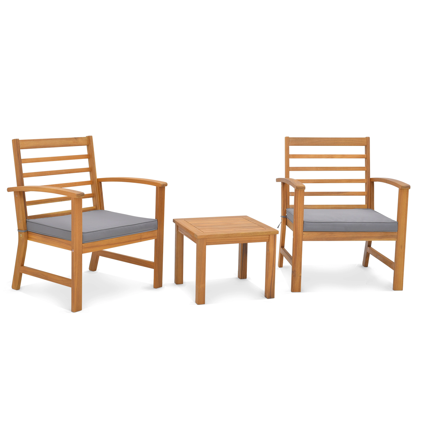 SUGIFT Table and Soft Seat Cushions 3-Piece Acacia Wood Patio Chair Set