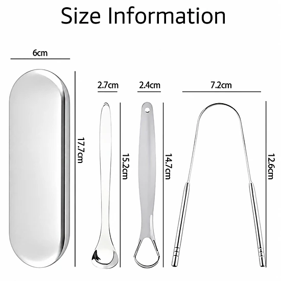 Kitcheniva 3 Pcs Stainless Steel Tongue Scraper With Storage Box Set