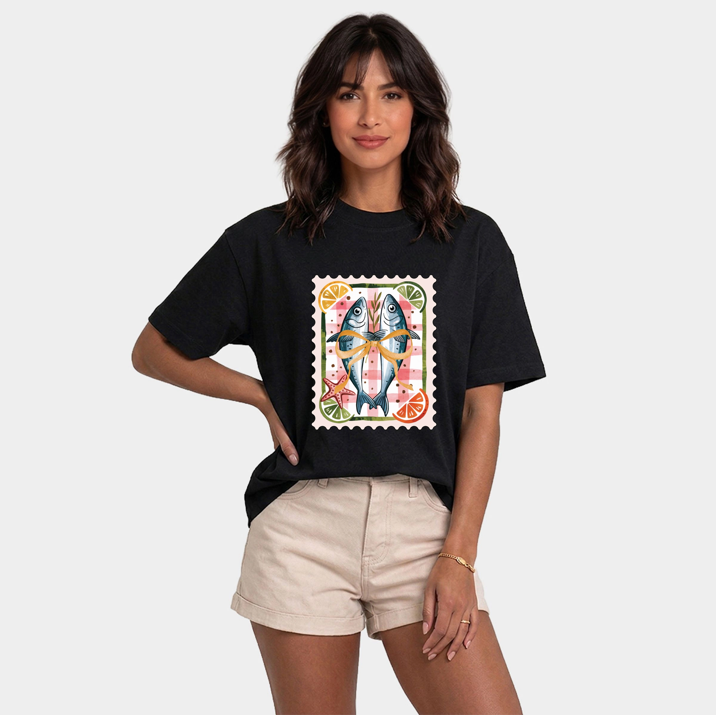 Simply Sage Market - Sardines Stamp Women's Relaxed Boxy Tee