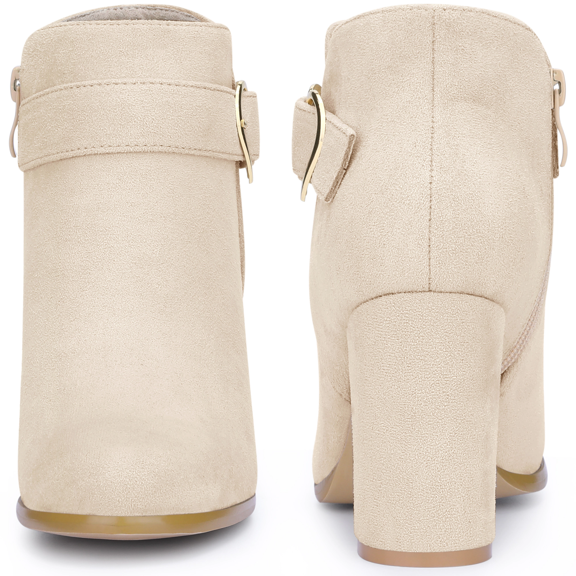 BLISSFUL STEP Buckle Chunky Heels Ankle Boots Women