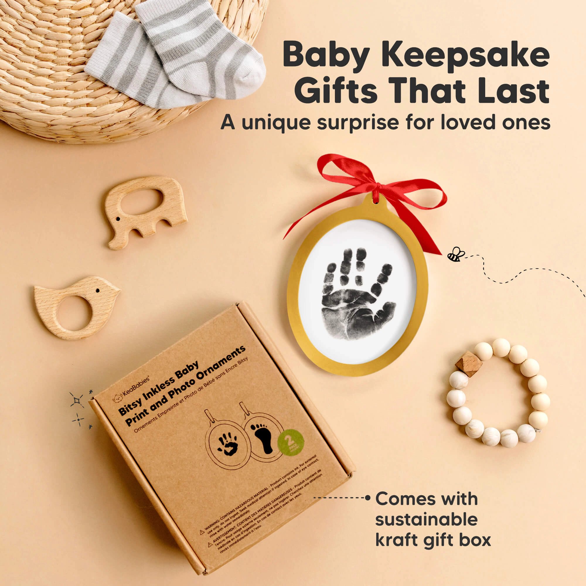 KeaBabies Bitsy Inkless Baby Print and Photo Ornaments