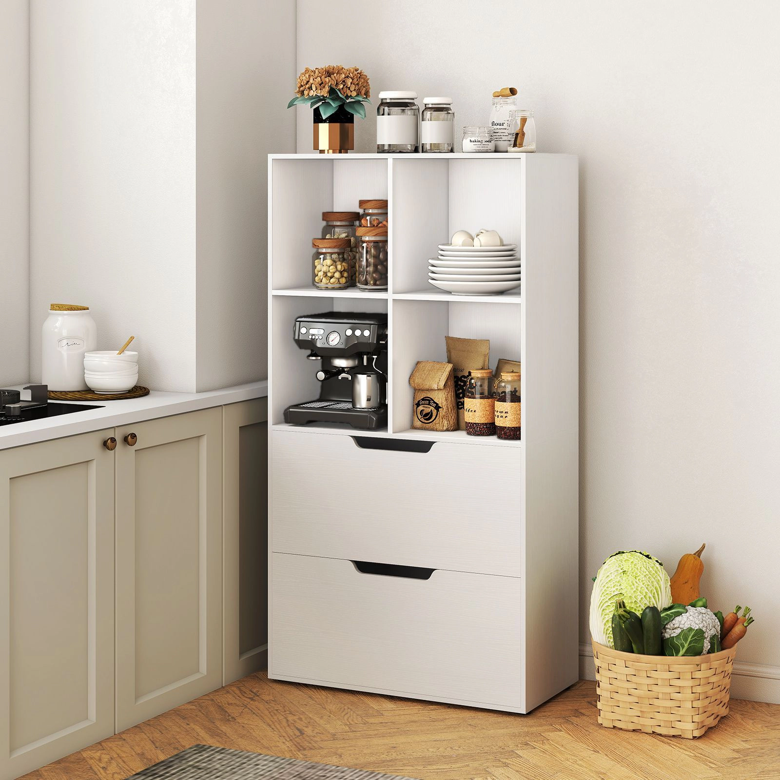 SlickBlue 4-Cube Storage Bookcase with Drawers