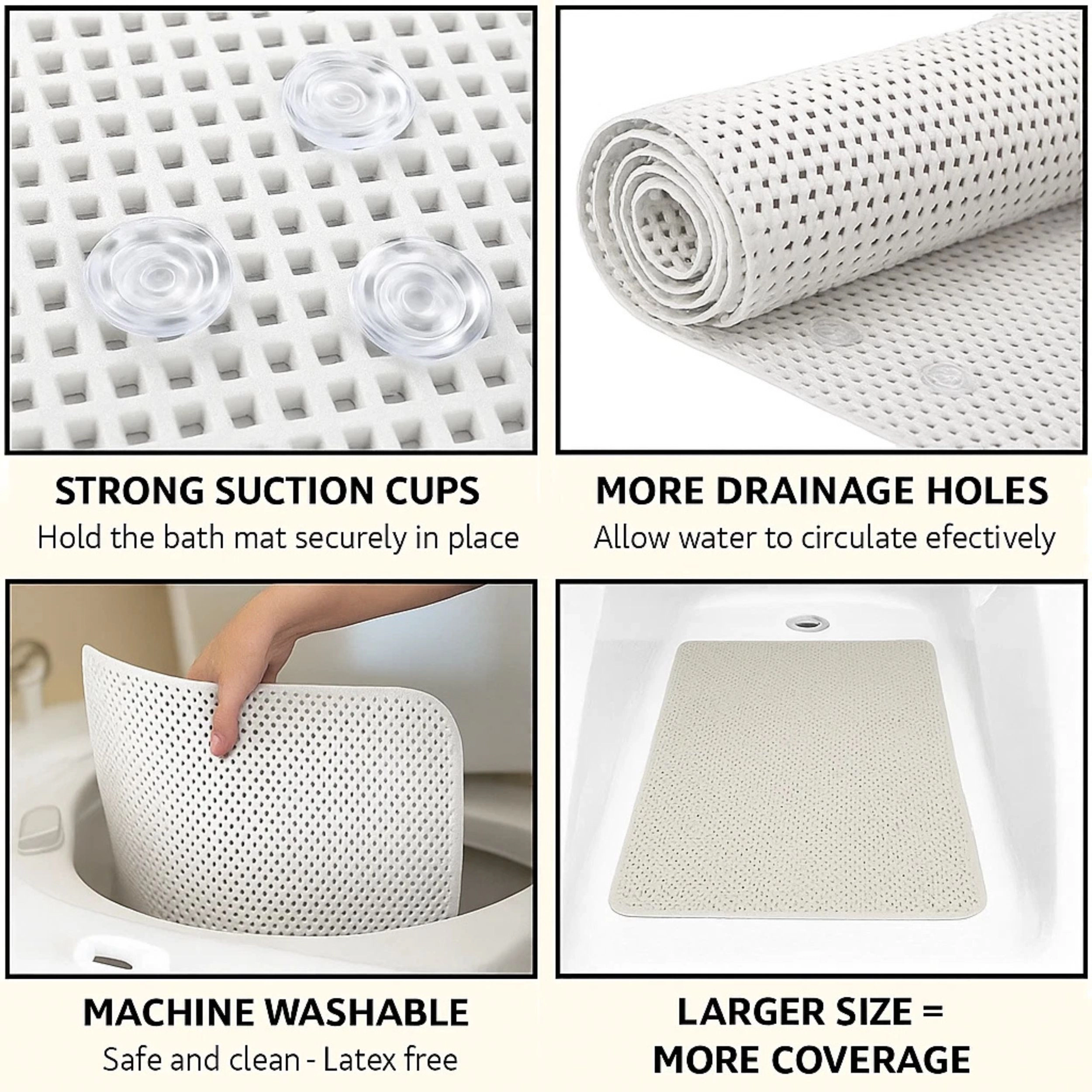 Home Collection Anti-Slip Waffle Bath Mat 27.5" x 16" with Suction Cups