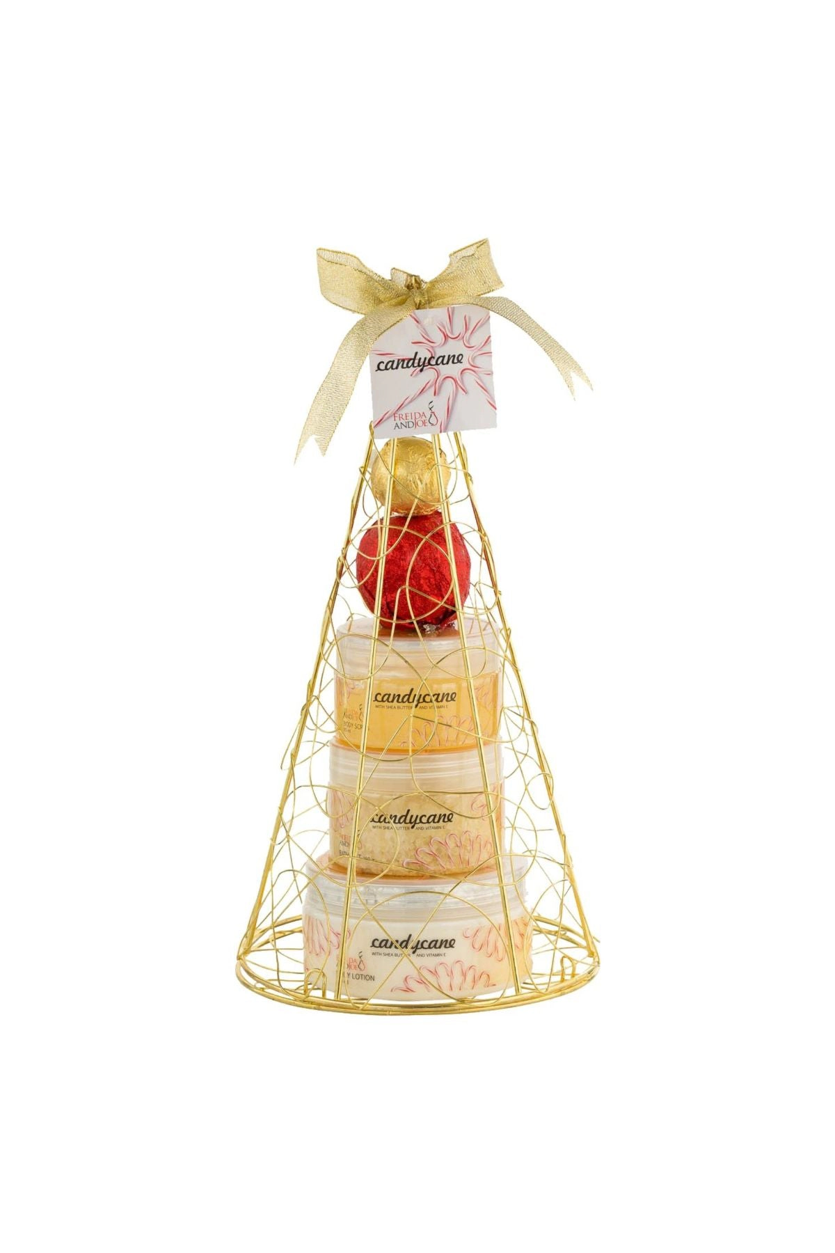 Freida and Joe Women Candy Cane Gold Iron Plated Christmas Tree Bath & Body Perfumed Set