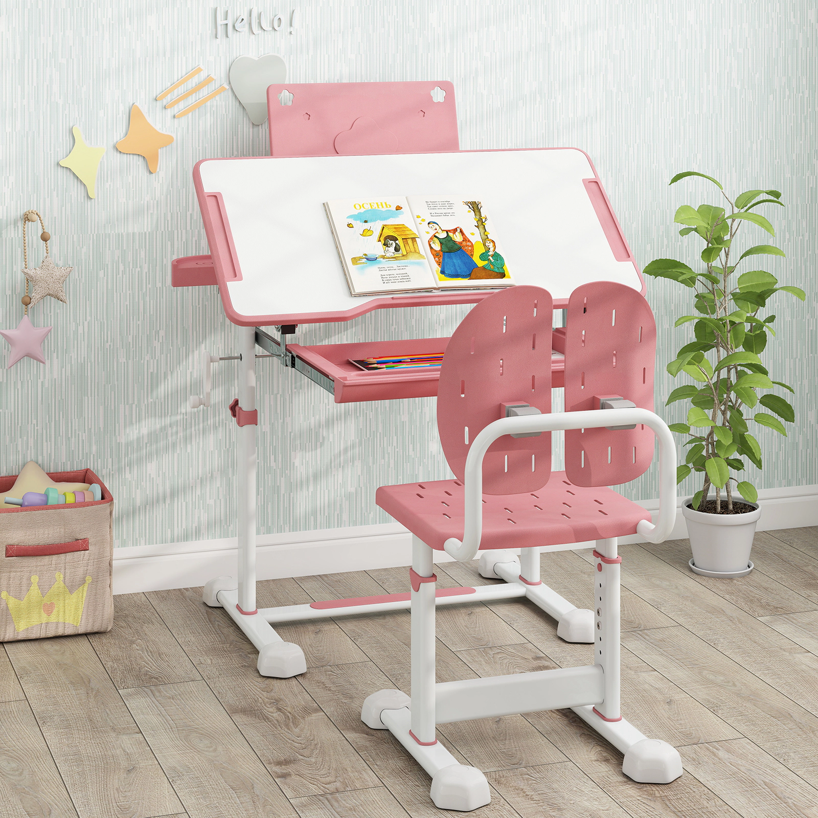 SUGIFT Adjustable Kids Study Desk & Chair Set Tilt Desktop & Book Stand 176-lb Desktop 220-lb Chair Capacity Ages 3+