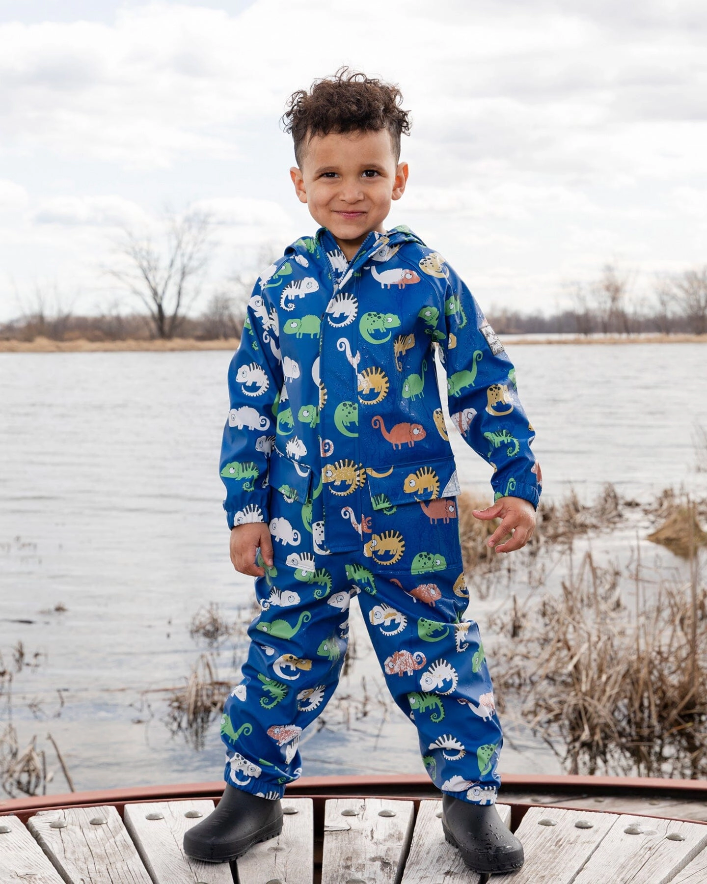 Deux par Boys Rain One-Piece Polyurethane Chameleon Print