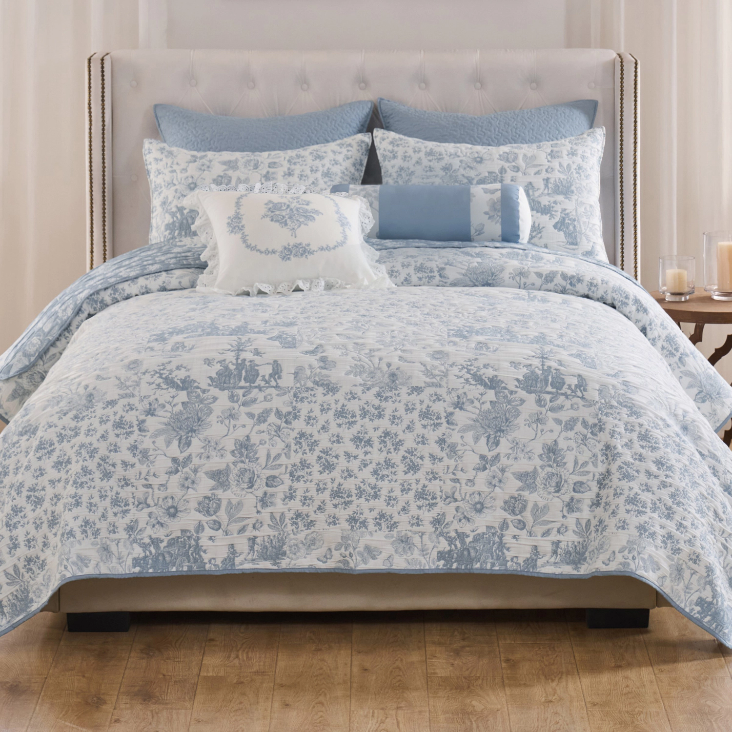 Greenland Home Fashions Toile Patch Woven Polyester Reversible 3 PC Coverlet Set