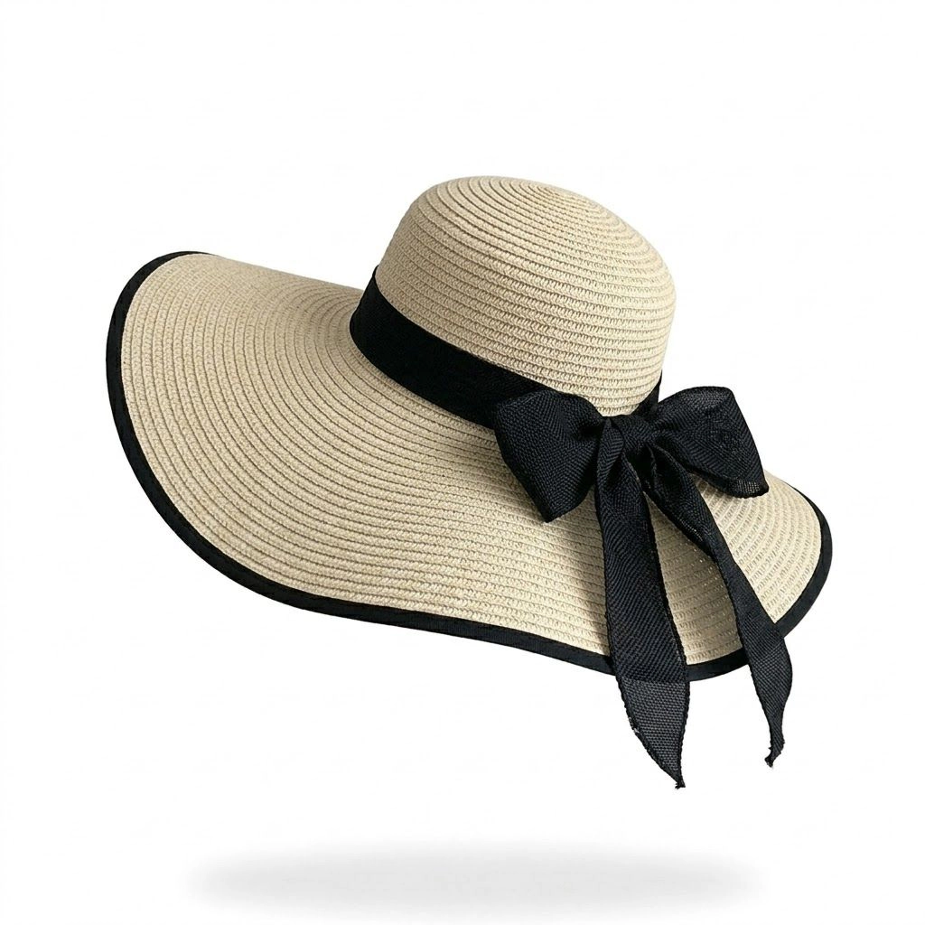 Anna-Kaci Women's Women Wide Brim Straw Sun Hat with Bow Tie Summer Beach Floppy UV Protection