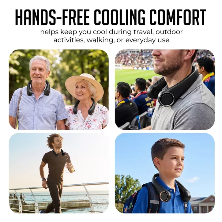 Luminuxe Portable Neck Fan, Rechargeable Hands-Free Wearable Fan w/ 3-Speed Adjustable Cooling, Lightweight Outdoor Fan