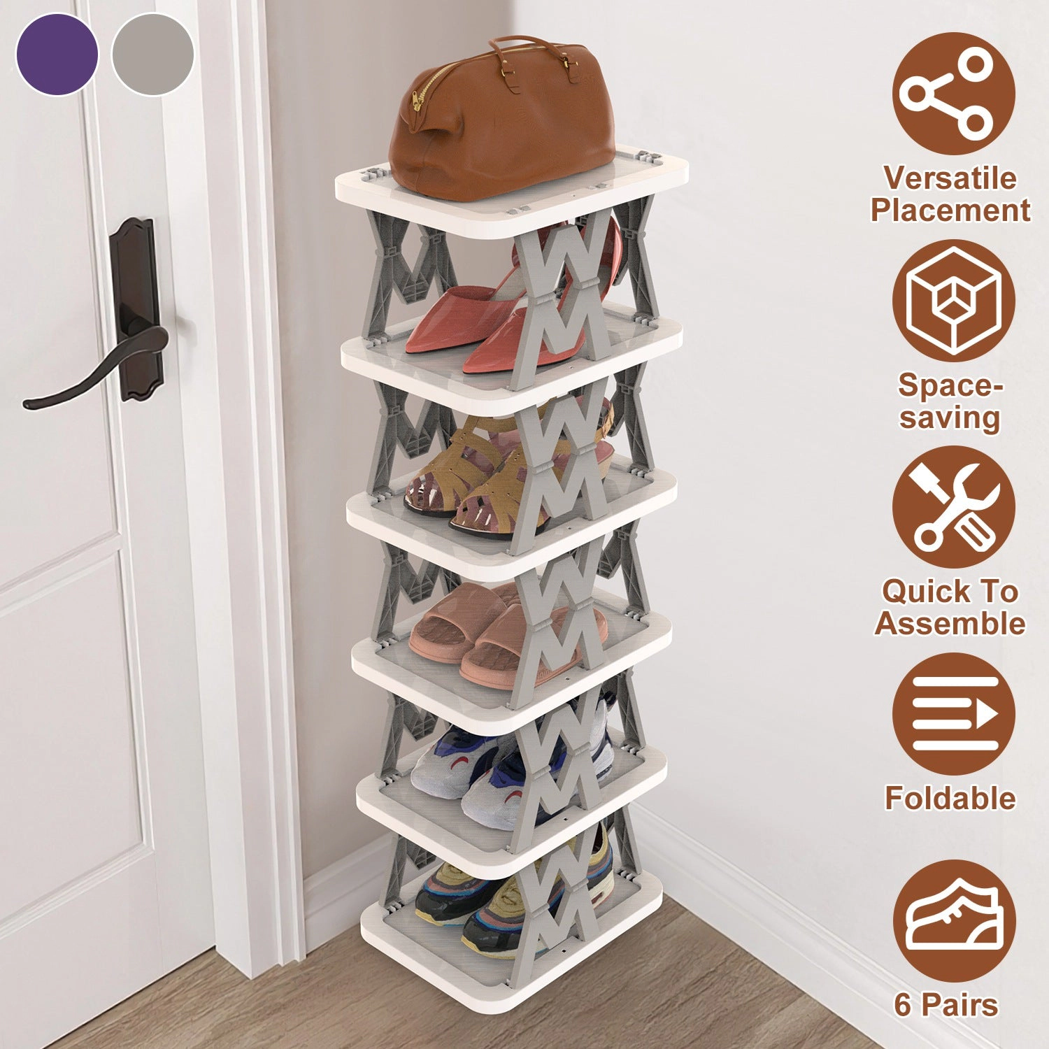 GBruno 6-Tier Foldable Vertical Shoe Rack