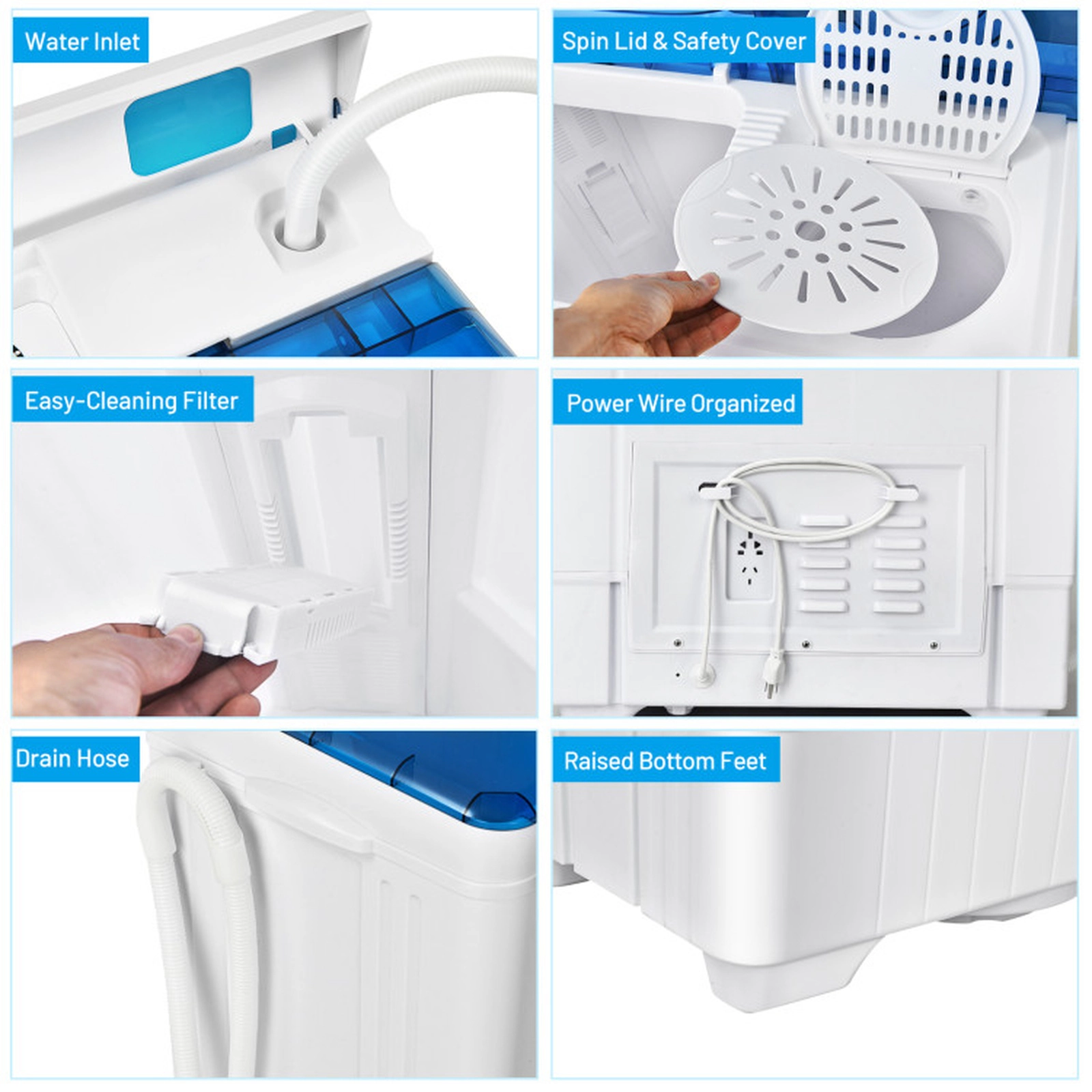 SUGIFT 26.5-in Compact Semi-automatic Portable Washing Machine with Built-in Drain Pump 26-lb Capacity Gray/Blue