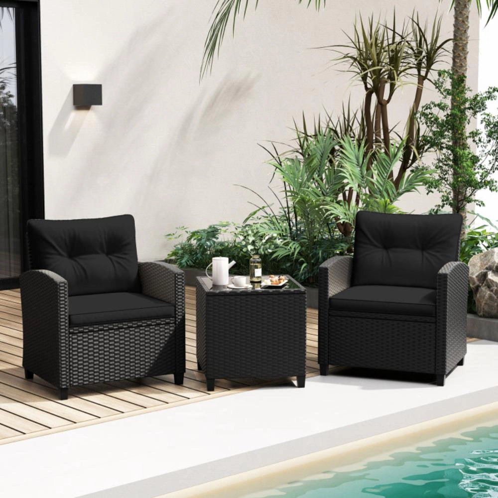 Hivvago 3 Pieces Patio Furniture Set With Tempered Glass Coffee Table-Turquoise