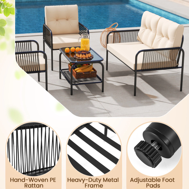 Hivvago 4 Pieces Patio Furniture Set Pe Rattan Sofa Chairs With Loveseat-Beige