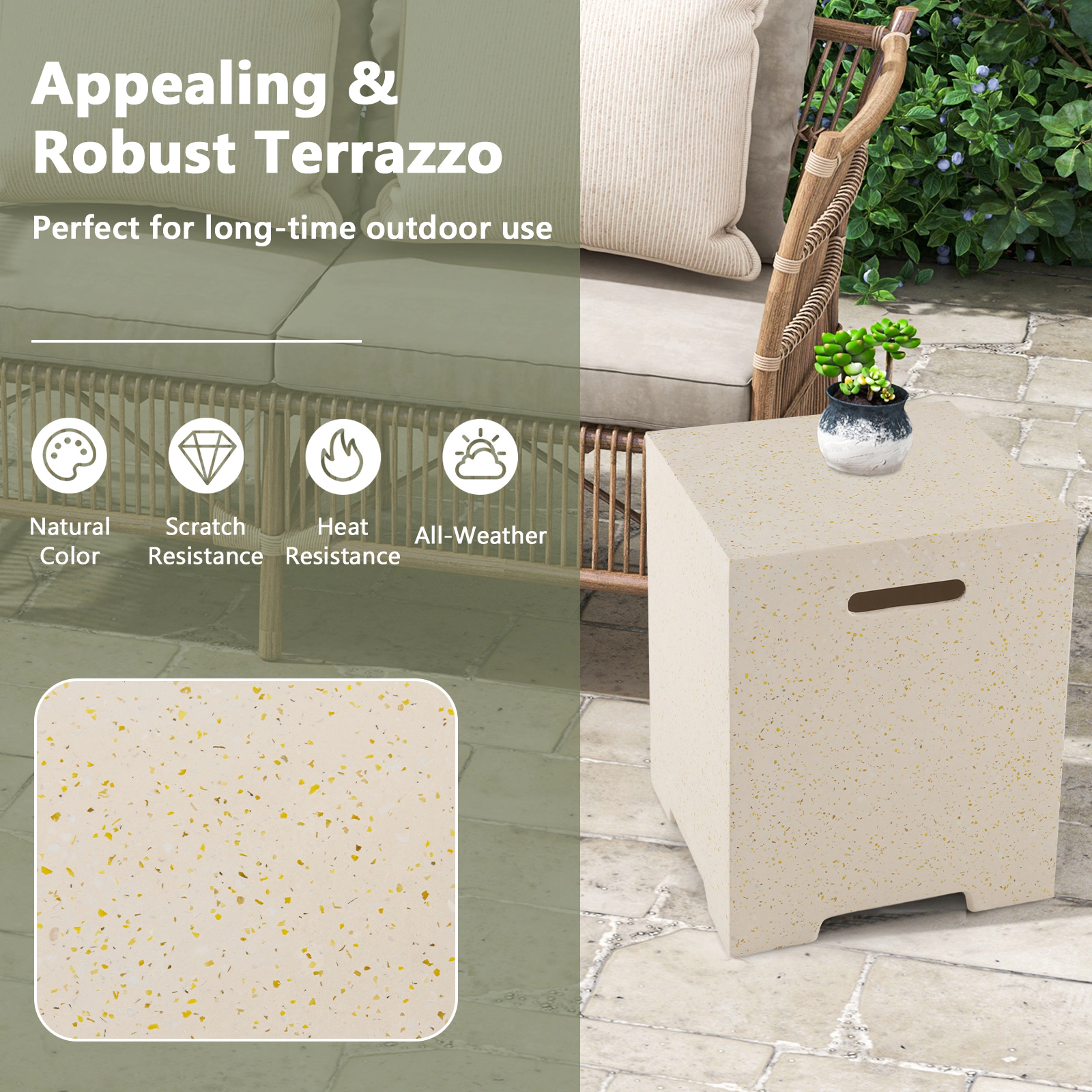 SUGIFT 2-in-1 Gas Tank Holder Side Table 220-lb Capacity Fits 20-lb Propane Tank White