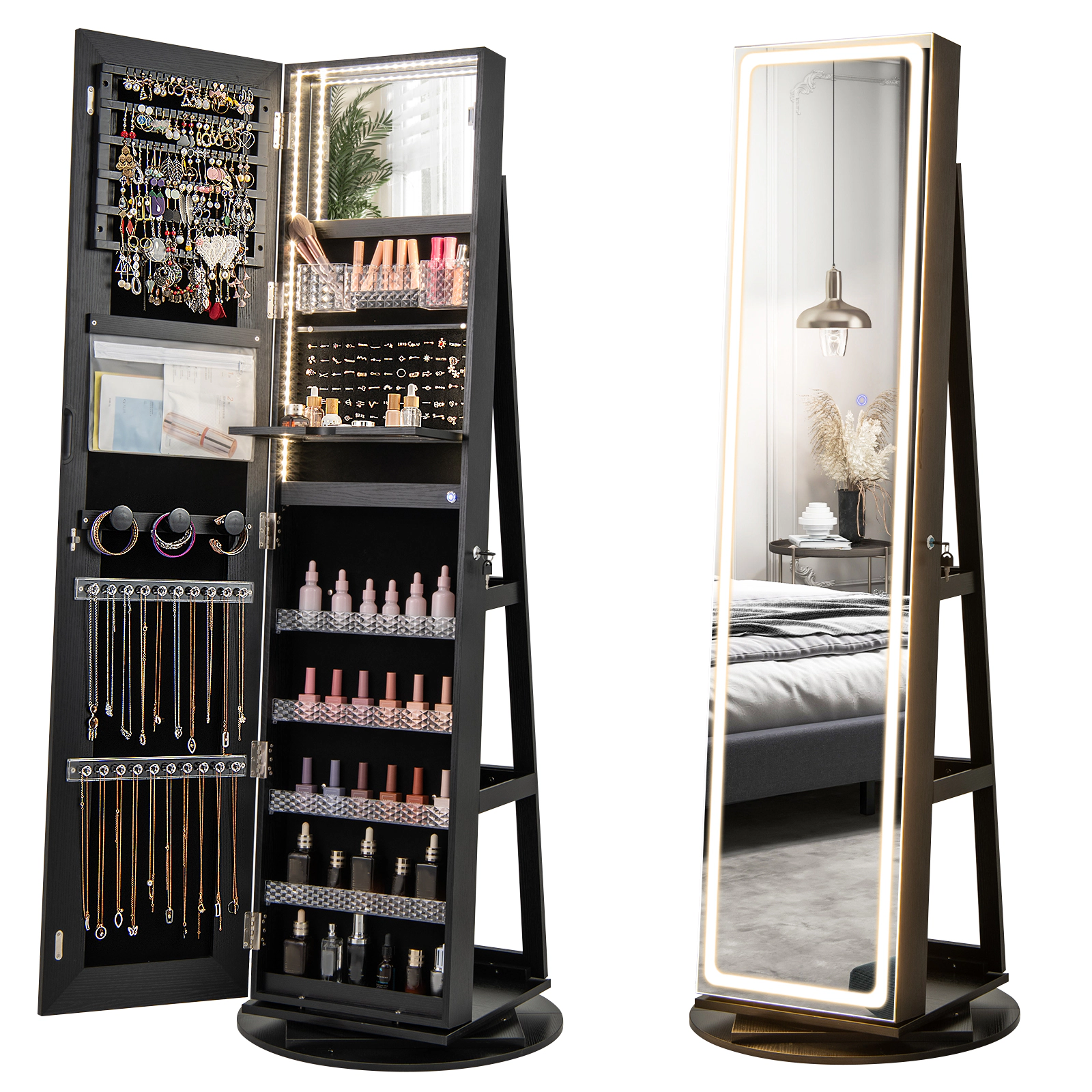 Hivvago Standing Jewelry Cabinet with Adjustable LED Lights