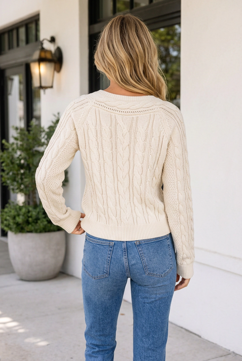 Threaded Pear Women's Teagan Shoulder Cable Knit Sweater