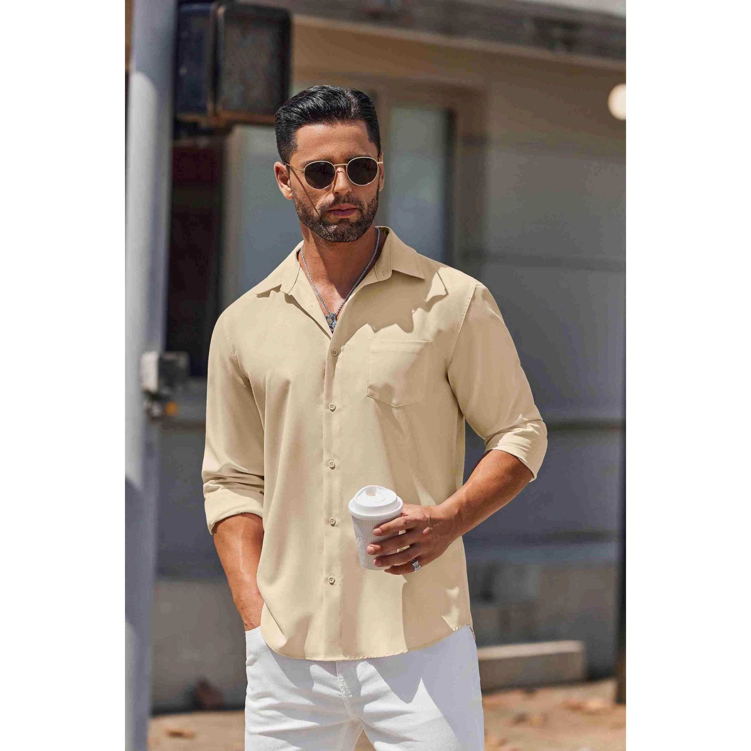 COOFANDY Mens Classic Long Sleeve Button Down Shirt Chest Pocket Casual Work Shirts