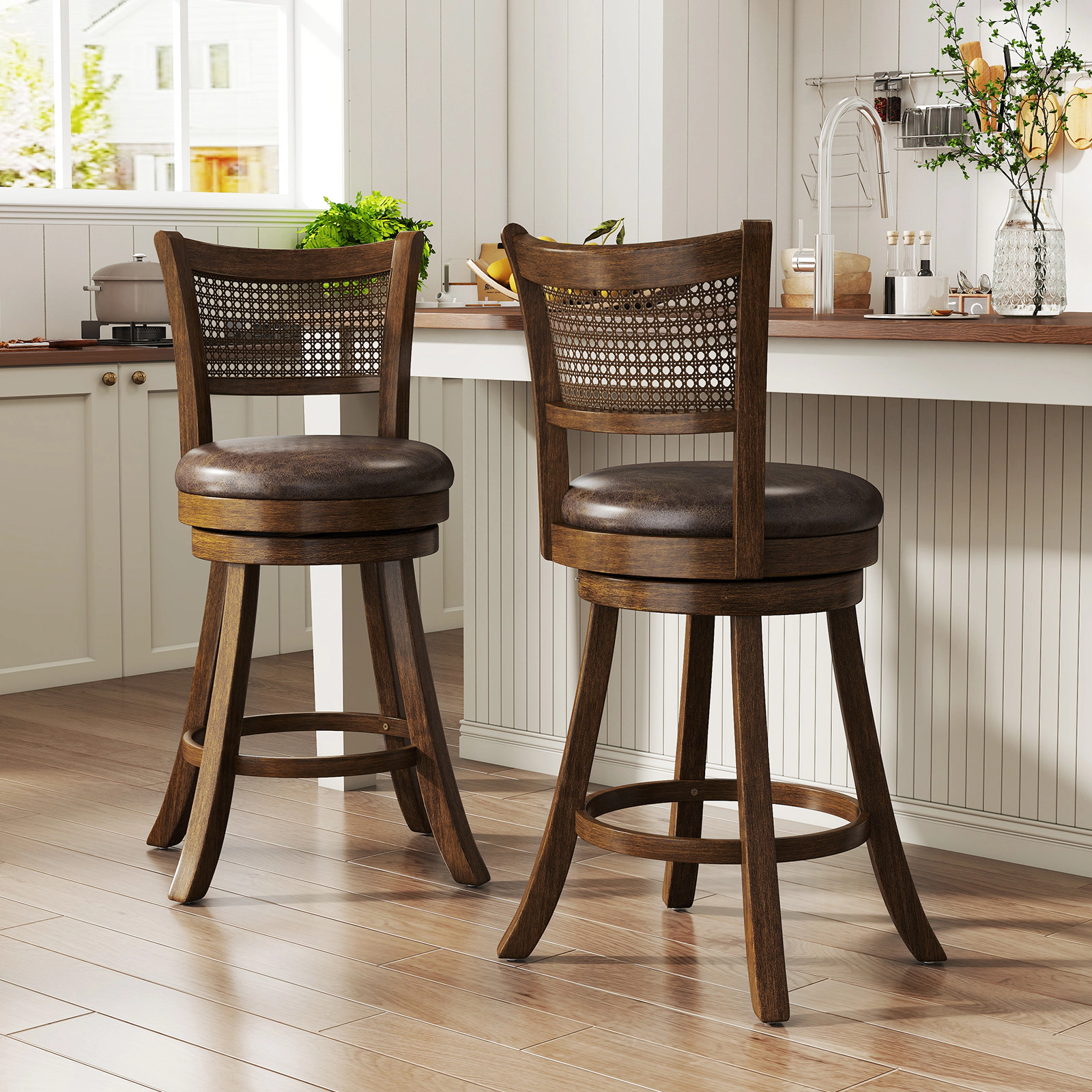 LJG Set of 2 Bar Stools 25" Swivel Bar Chairs Leathaire Counter Height Stools