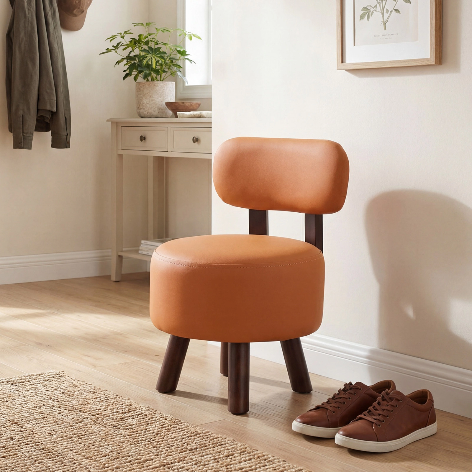 SUGIFT Set of 2 Orange Round Stackable Ottoman Stools, 330-lb Capacity