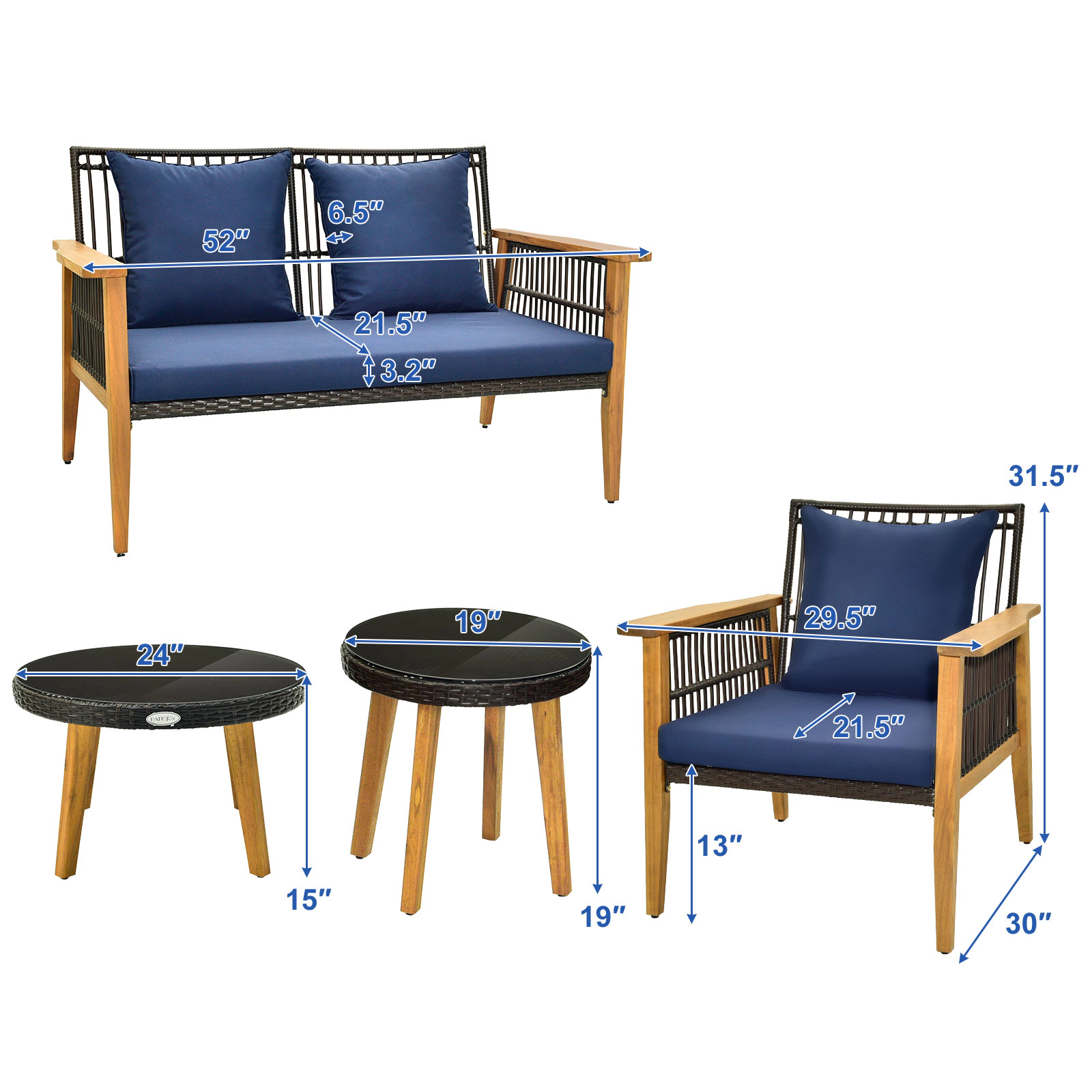 LJG 5 Piece Outdoor Conversation Set with 2 Coffee Tables for Backyard Poolside