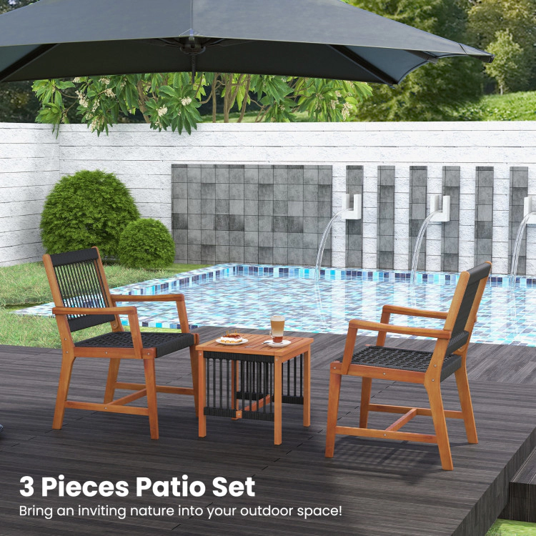 Hivvago 3 Pieces Acacia Wood Patio Furniture Set With Armchairs Coffee Table