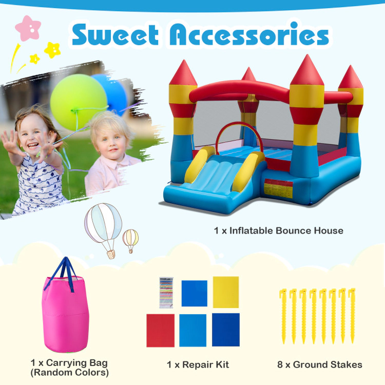 Hivvago 3-In-1 Kids Bouncer With Slide Large Jumping Area And Basketball Hoop Without Blower