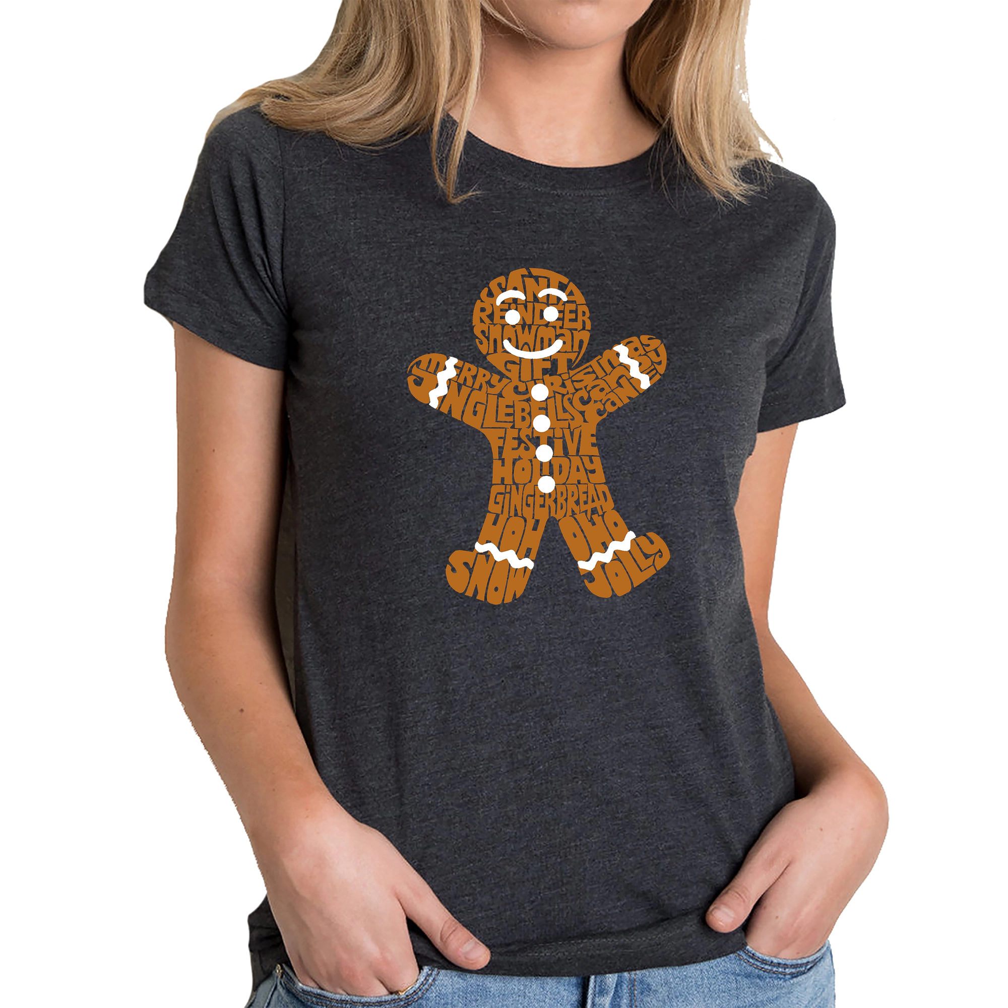 LA Pop Art Women's Cotton/Poly Blend Word T-Shirt - Gingerbread