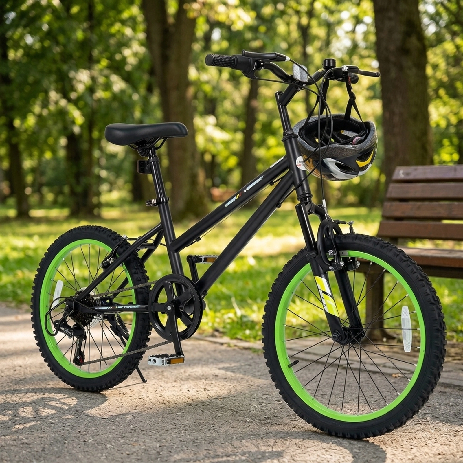 SUGIFT Black Shock Absorbing Fork and Adjustable Seat Kids 20 Inch Mountain Bike 7 Speed