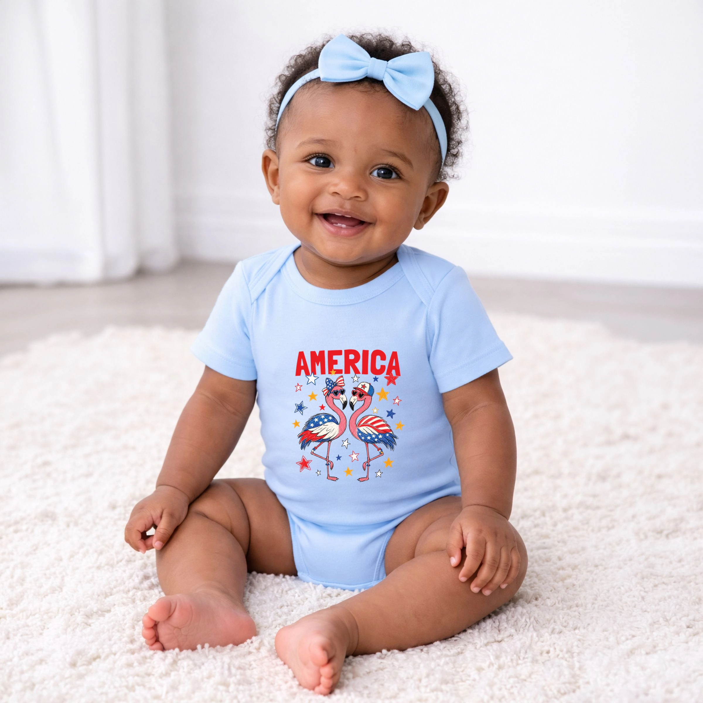 The Juniper Shop - America Flamingos Star Baby Short Sleeve Graphic Bodysuit