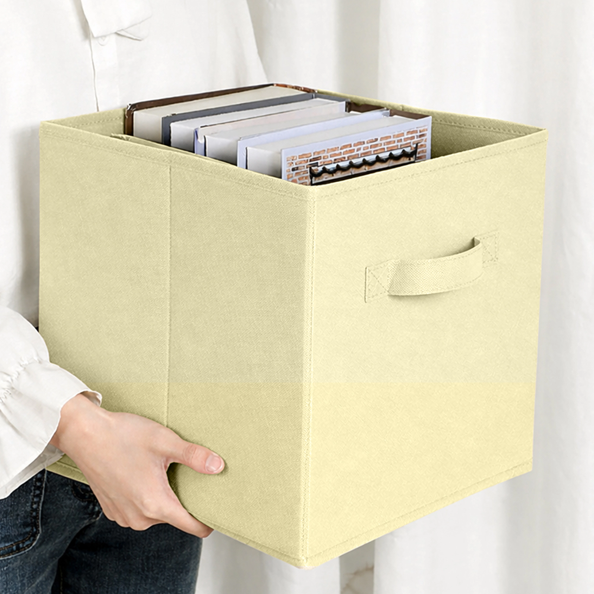 Cheer Collection Collapsible Fabric Storage Cubes with Handles, 6 Pack