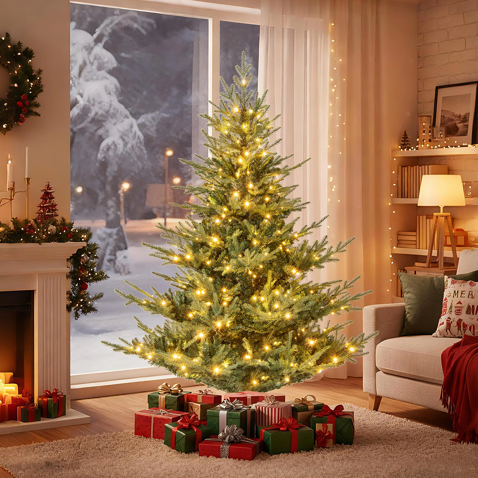 SlickBlue Green PVC Artificial Christmas Tree with LED Lights