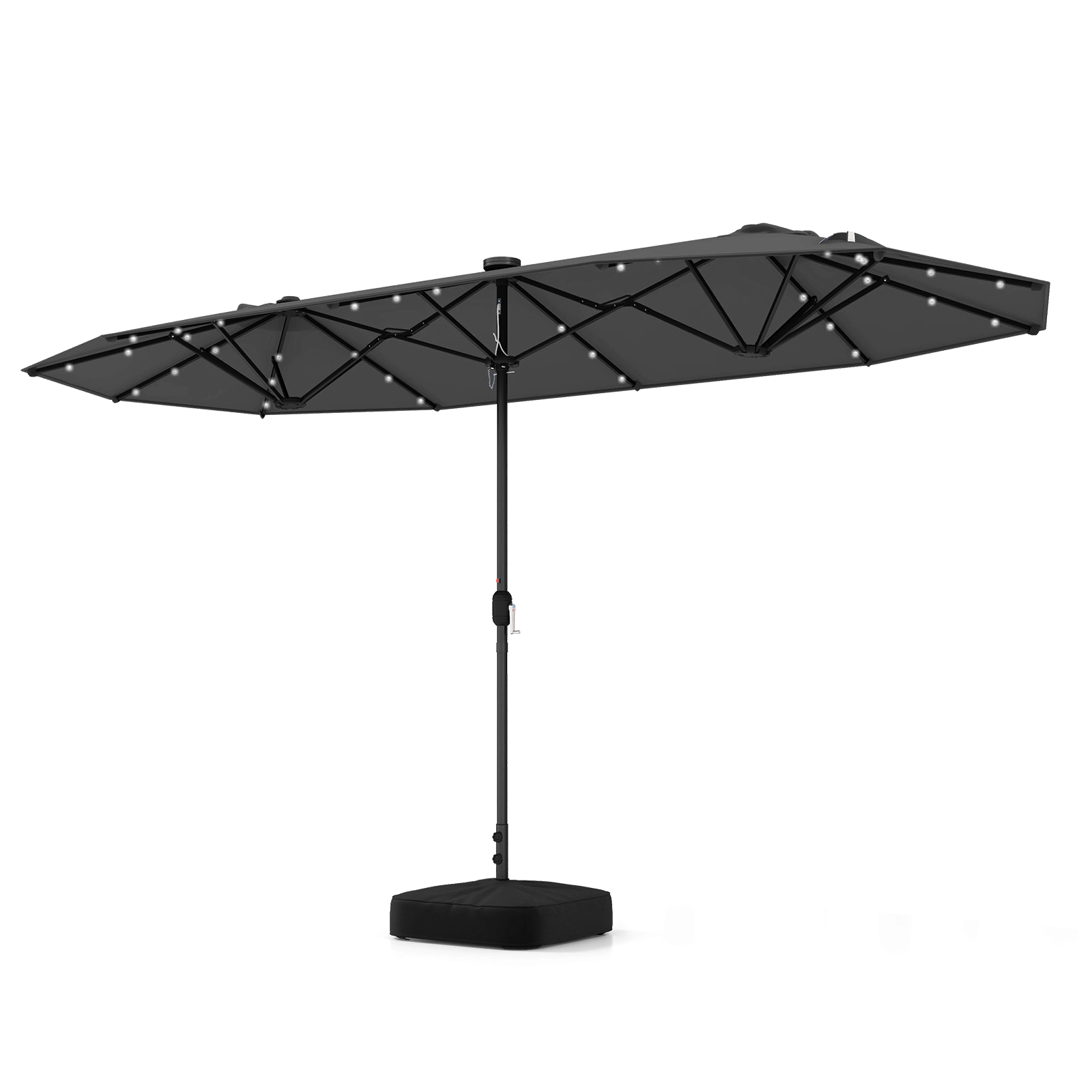 SUGIFT Double-Sided Patio Umbrella with Solar Lights and Crank Lift 13-ft for Garden Pool Backyard Gray