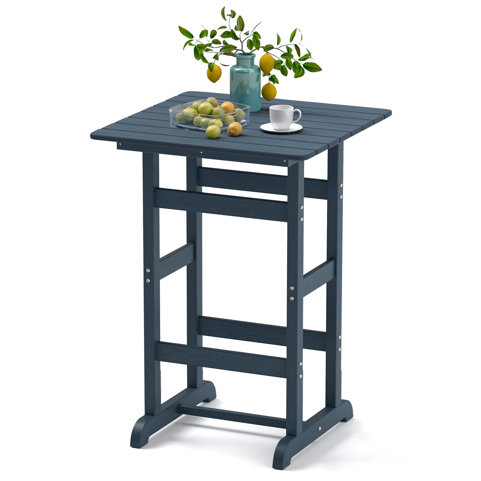 SUGIFT 30-in Square HDPE Patio Bar Table with Slatted Tabletop 42-in Tall 135-lb Capacity 1-Piece Navy