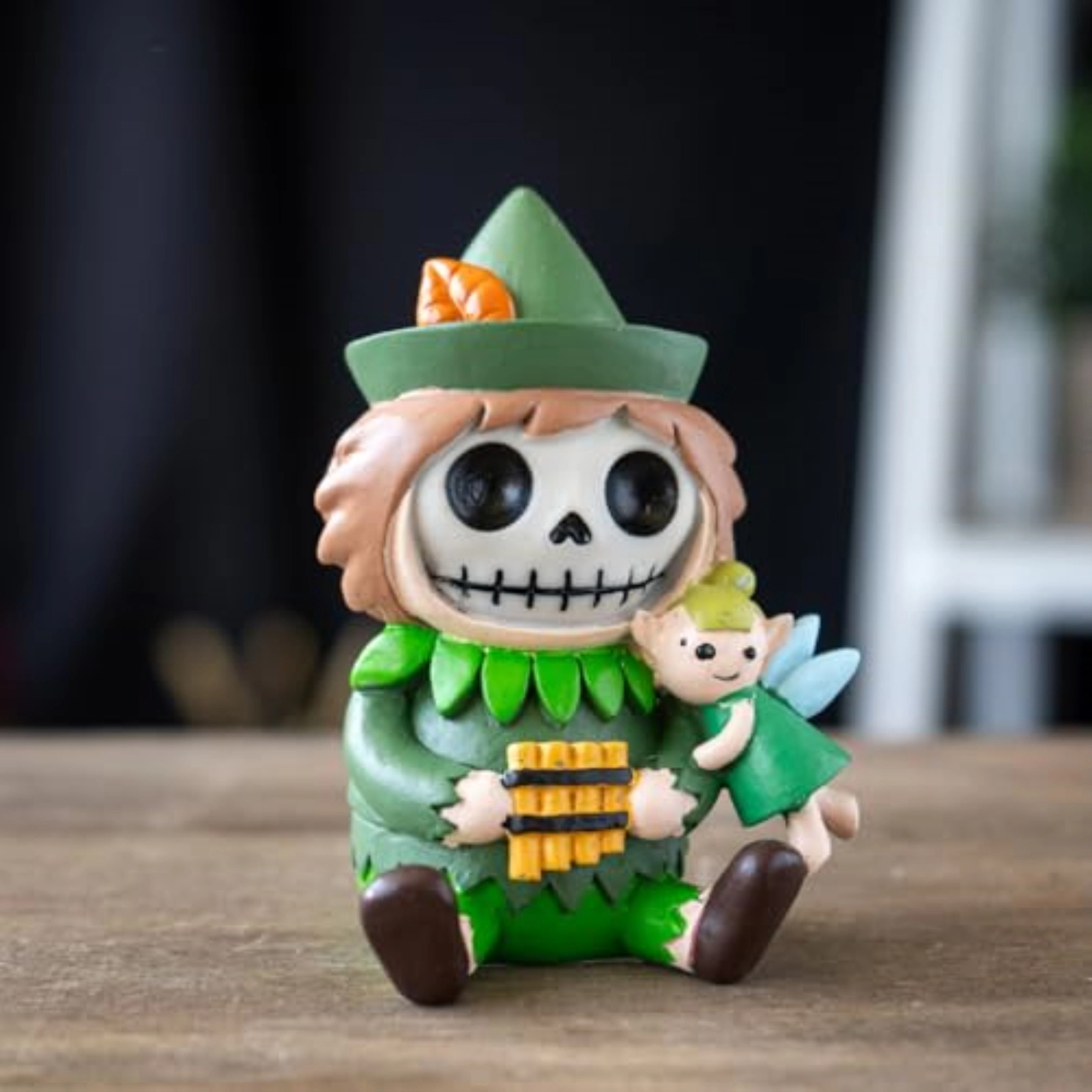 Pacific Giftware Peter Pan Furrybones Figurine Skeleton Figurine in Peter Pan Costume with Tiny Fairy 3.38 Tall