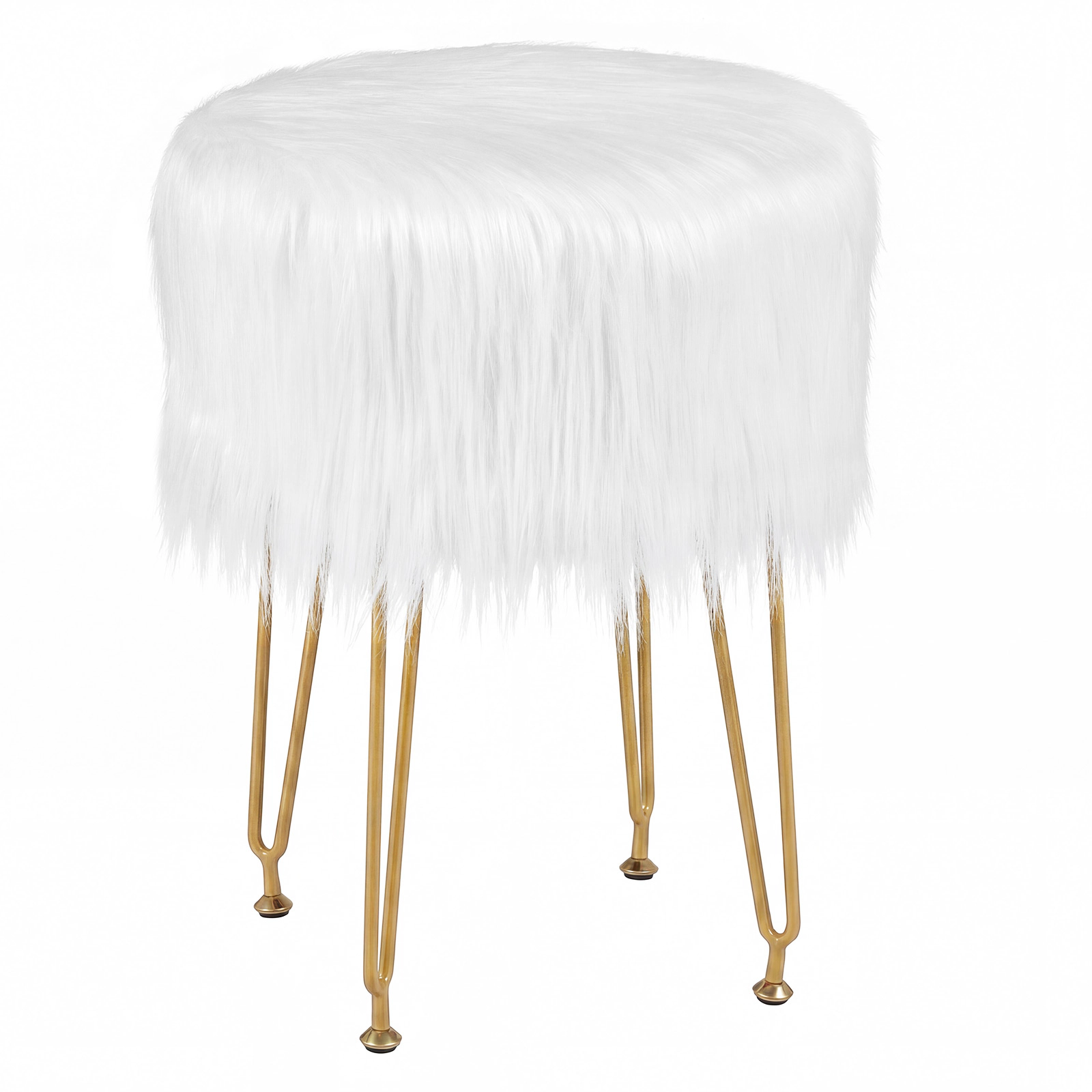 SUGIFT Faux Fur Vanity Stool Chair with Metal Legs 330-lb Capacity White