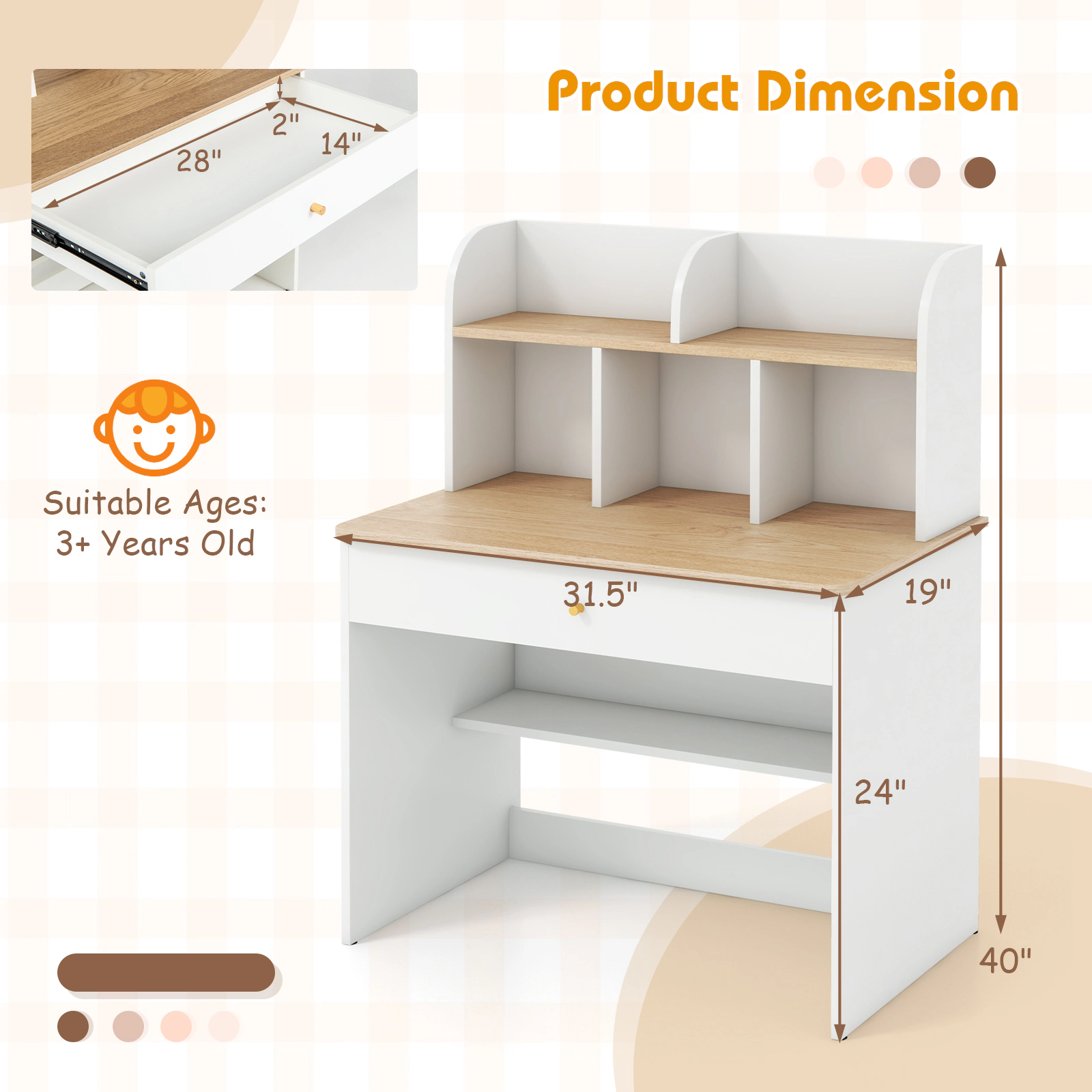 Hivvago Kids Wooden Study Desk Writing Table With Hutch And Drawer