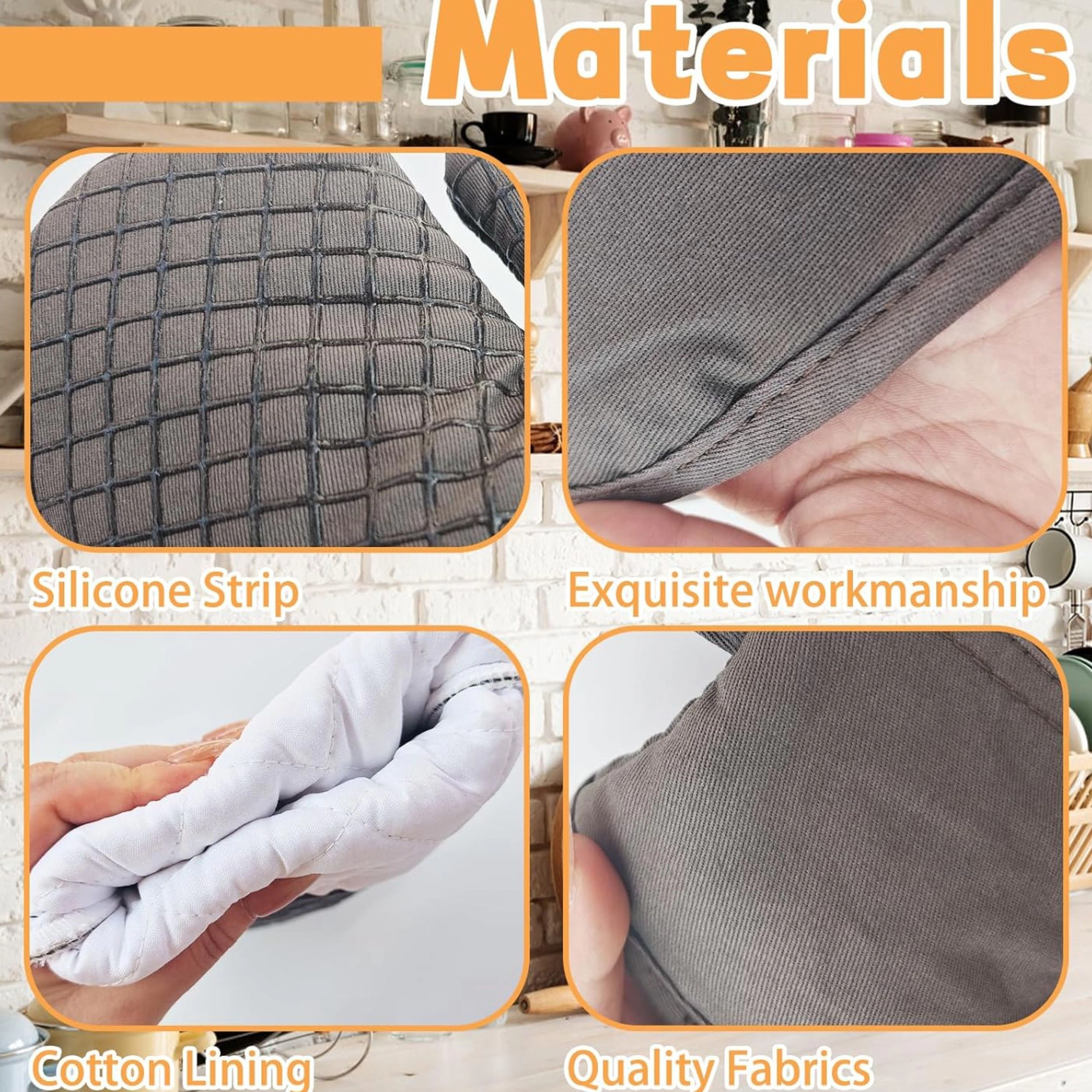 Stock Preferred Pack of 4 Heat Resistant Oven Mitts and Pot Holders Set with Silicone Grip