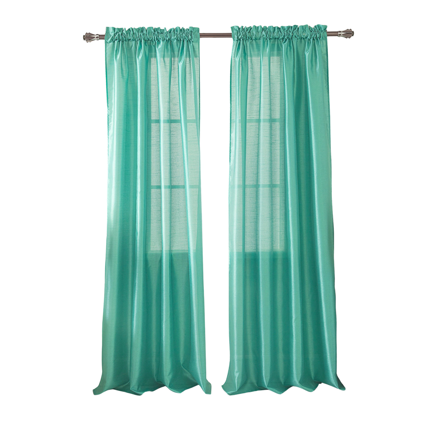 RT Designers Collection 100% Polyester 82 GSM Faux Silk Nikki Rod Pocket Curtain Panel 54" x 90" Aqua