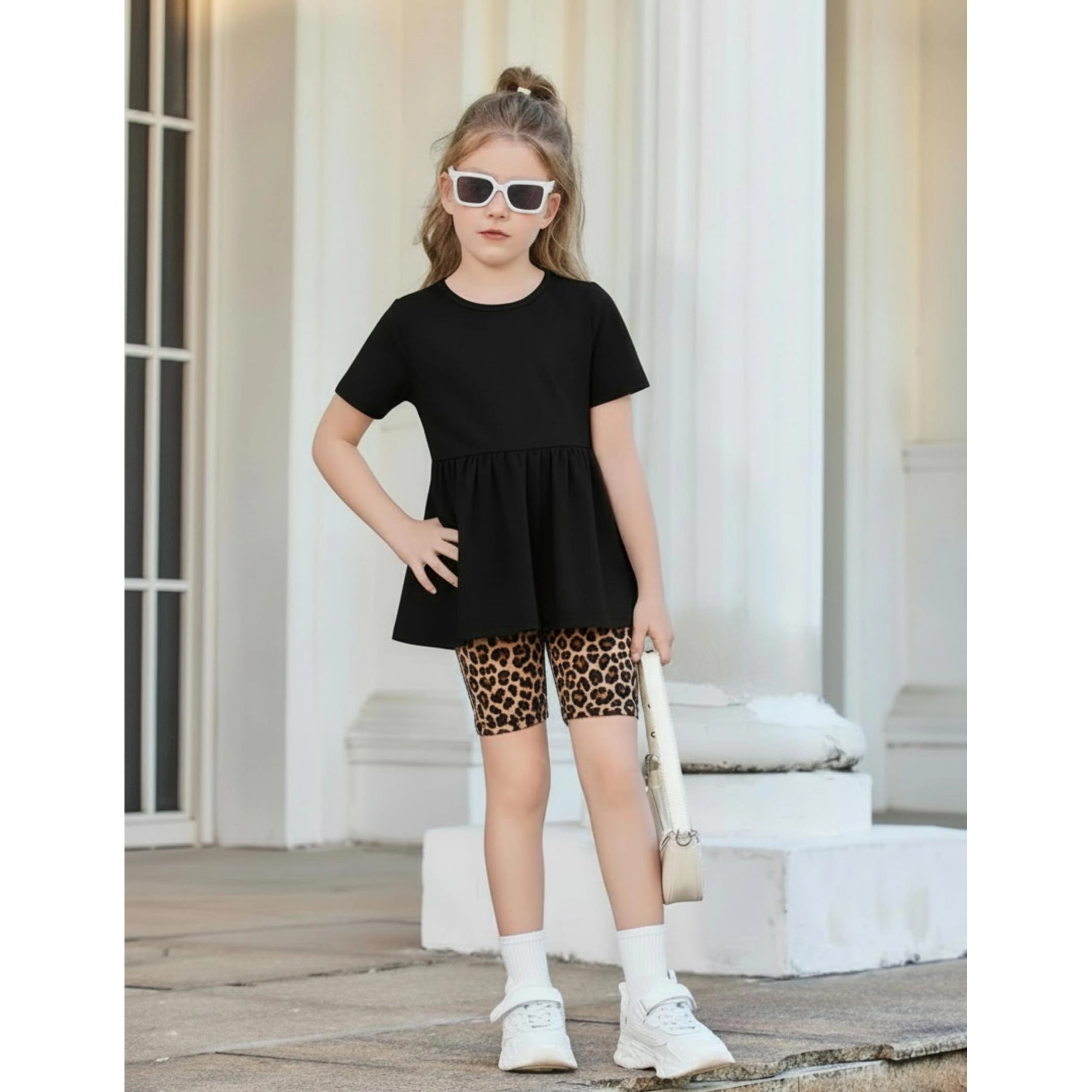 Arshiner Girls Summer Outfits Short Sleeve Ruffle Hem Top And Biker Shorts Set Girl Clothes