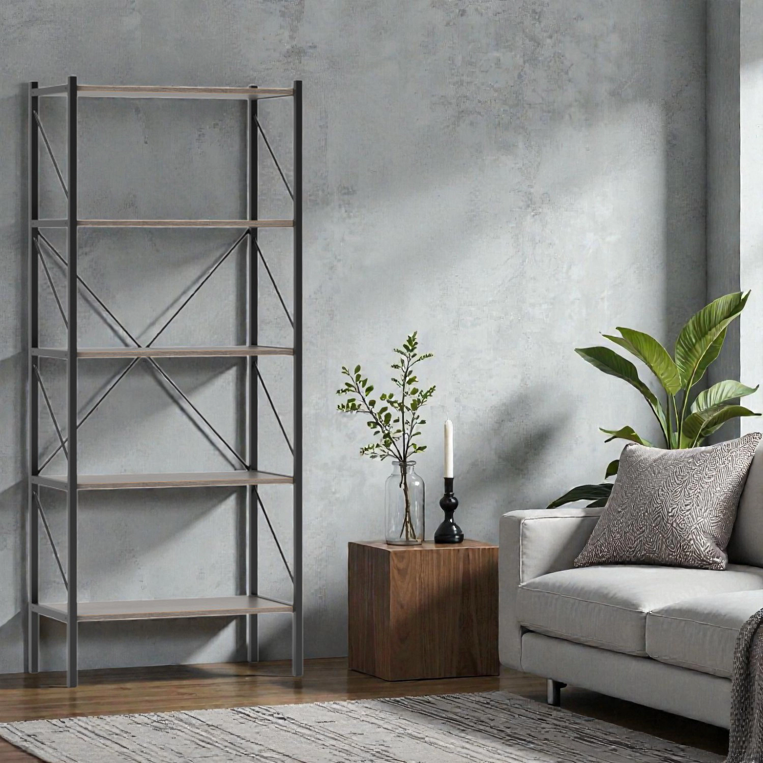 Hivvago 5-Tier Open Bookcase with Sturdy Metal Frame