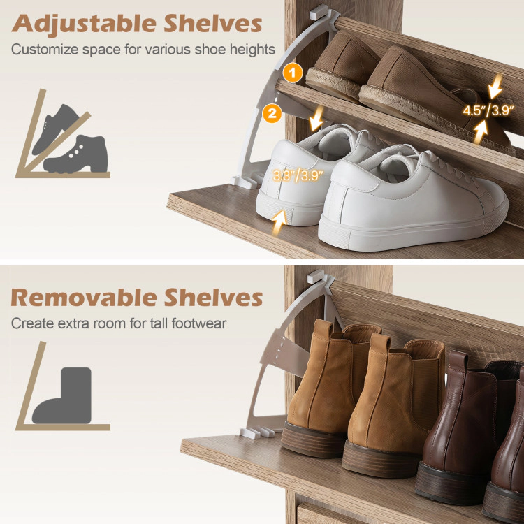 Hivvago Narrow Shoe Storage Cabinet with 2 Flip Drawers and Adjustable Shelves
