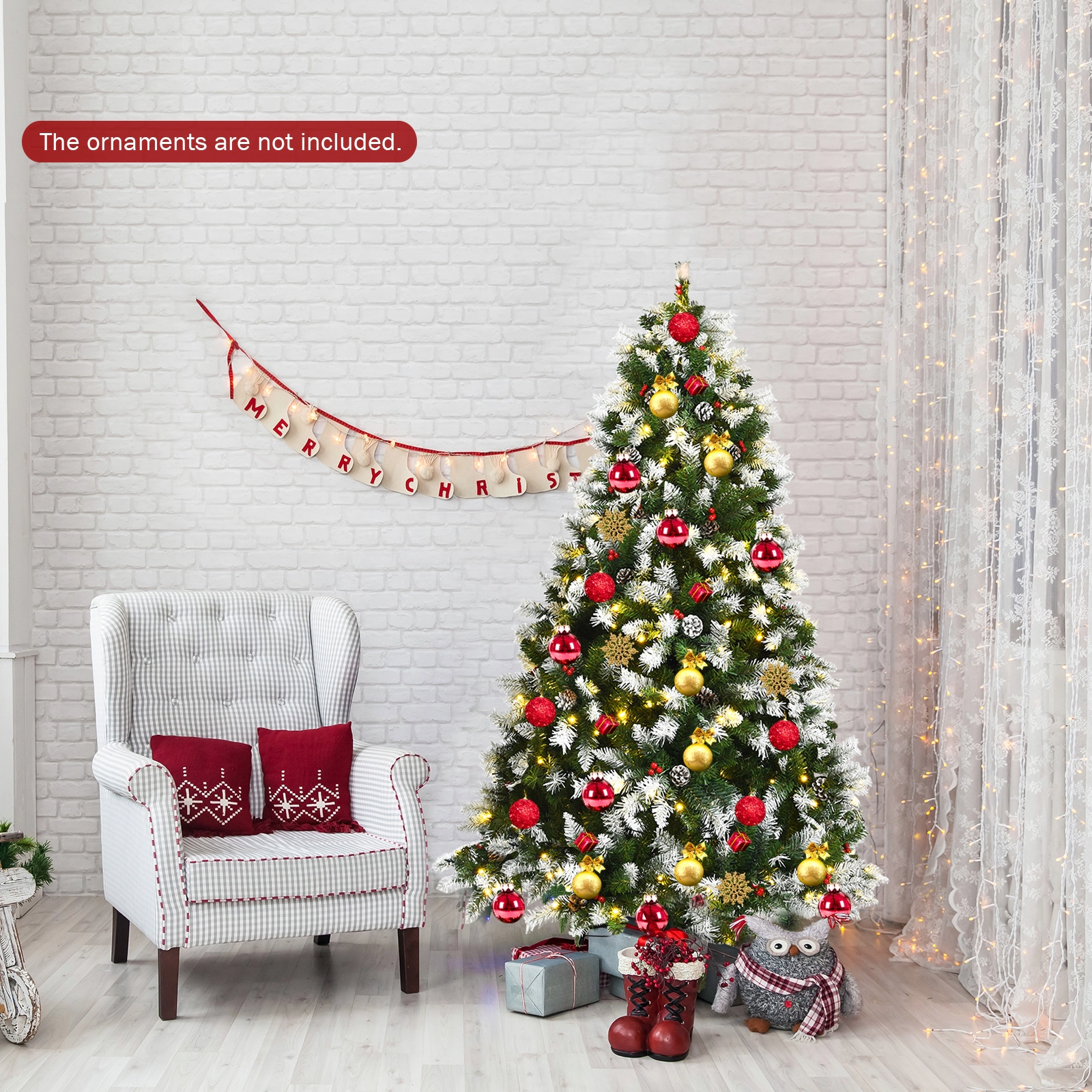SlickBlue Pre-Lit Snow Flocked Christmas Tree with Pine Cones