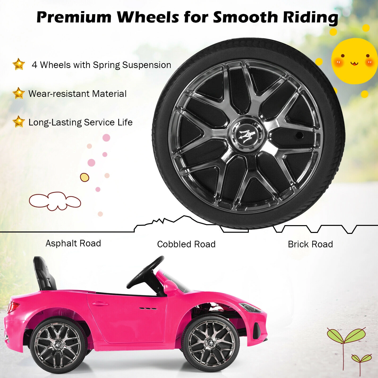 SUGIFT Pink 2.4G Remote Control LED Lights Music and USB Port Kids 12V Ride On Car