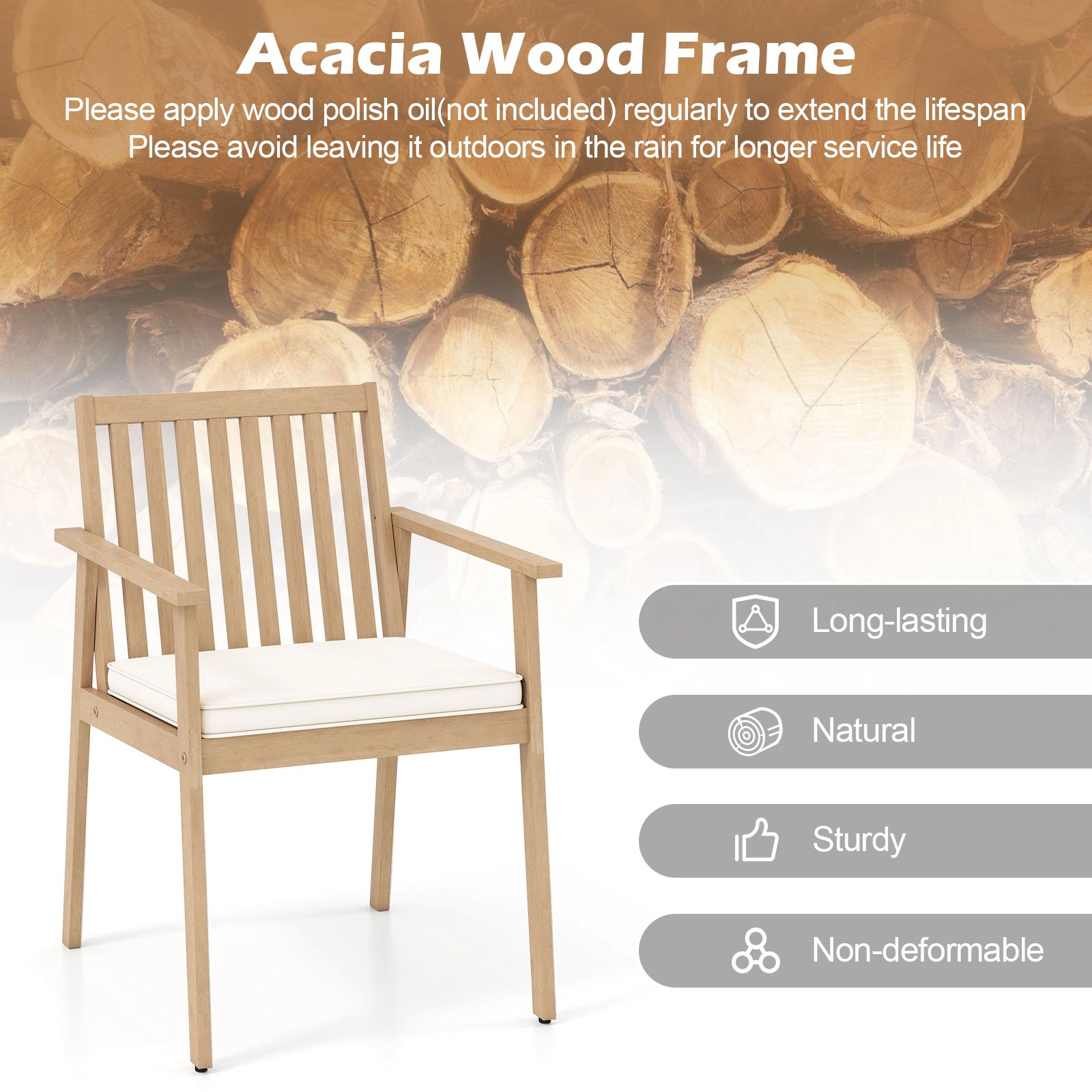 SlickBlue Outdoor Patio Armchairs with Slatted Backrest and Removable Cushion Covers