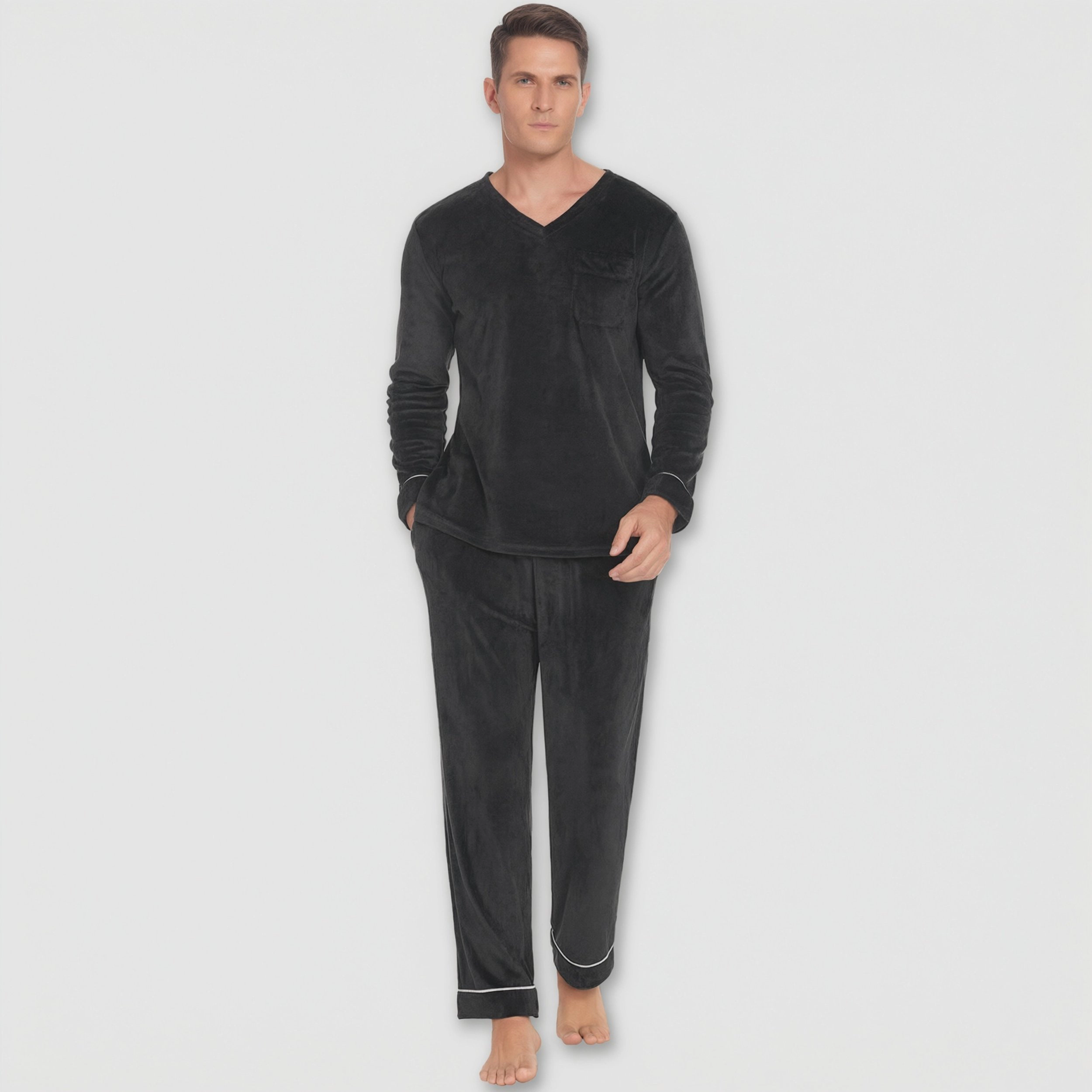Ekouaer Couples Pajamas Sets Velvet Set for Mens and Womens Velour Long Sleeve Sleepwear