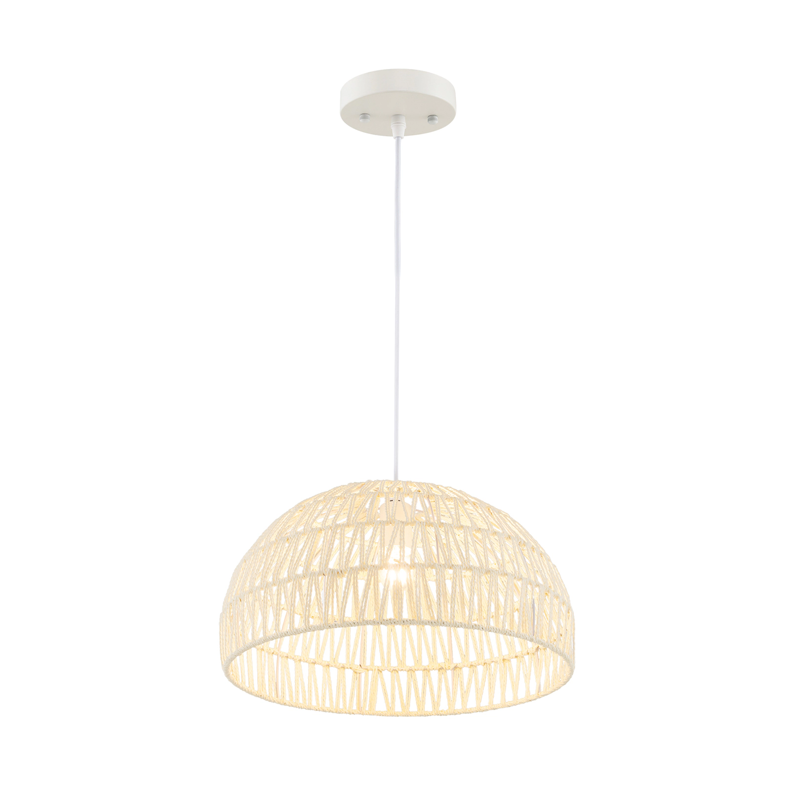 SUGIFT Hand-Woven Paper Farmhouse Pendant Light 17.5 x 10-in Lampshade 12-59-in Adjustable Rope E26 40W Max Beige
