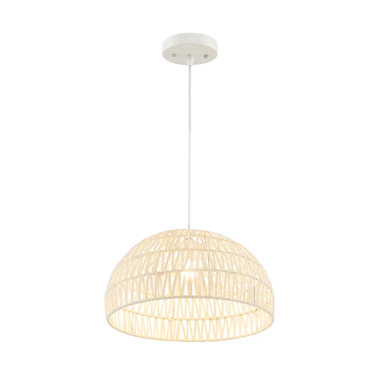 SUGIFT Hand-Woven Paper Farmhouse Pendant Light 17.5 x 10-in Lampshade 12-59-in Adjustable Rope E26 40W Max Beige