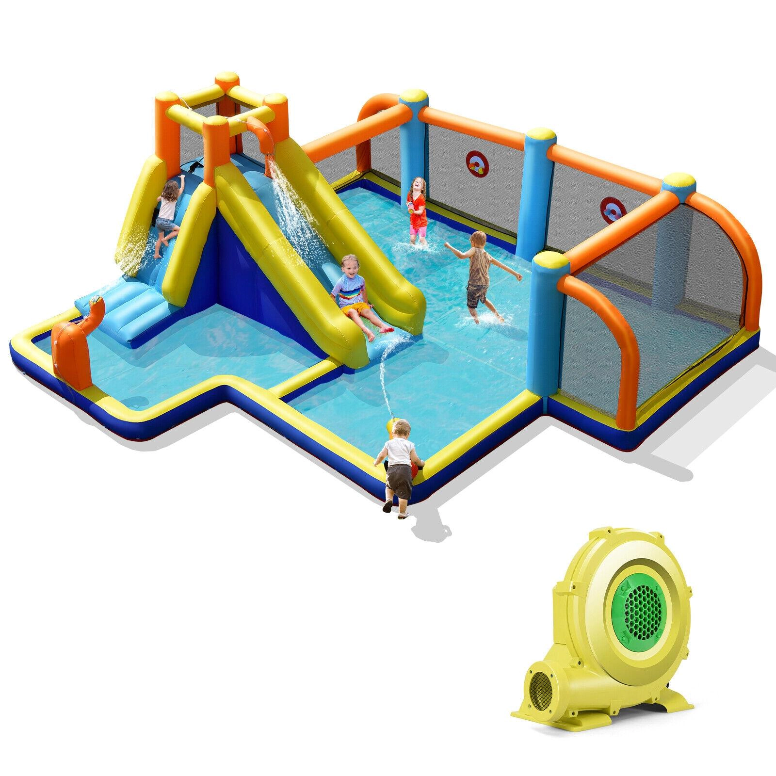 SUGIFT Giant Soccer Themed 735W Blower and Splash Pool Kids Inflatable Water Slide