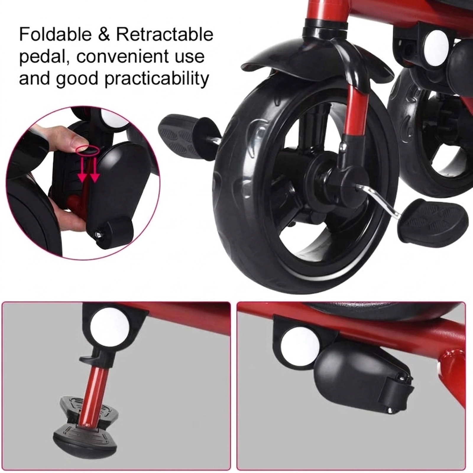 SUGIFT 4-in-1 Convertible Kids Tricycle Stroller with Adjustable Push Handle 50-lb Capacity Ages 10 Months-5 Years Red