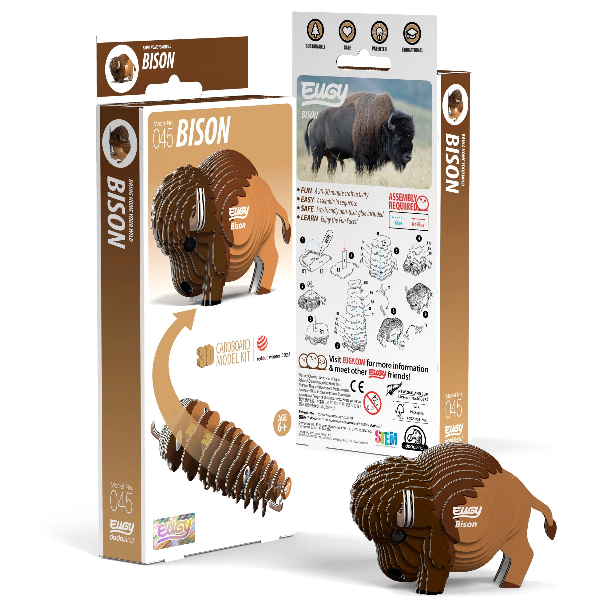 EUGY Bison 3D Puzzle - contains 24 puzzle pieces